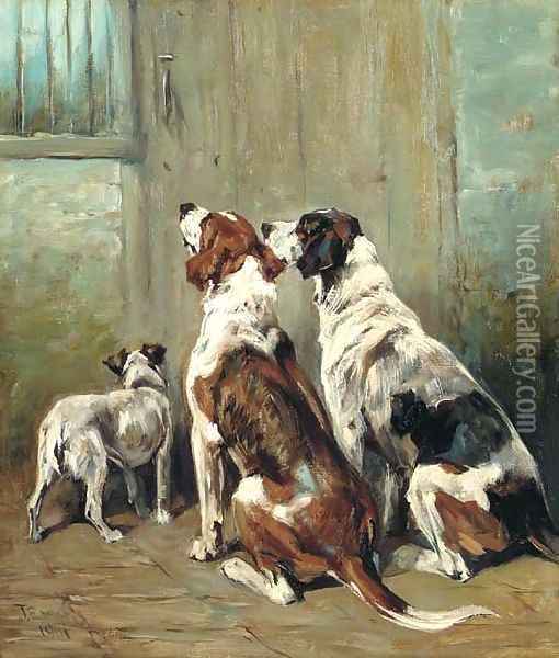 At the kennel door Oil Painting - John Emms