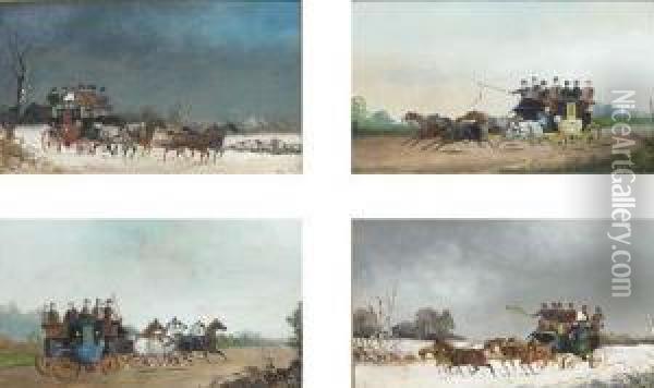 A Set Of Four Winter And Summer 
Coaching Scenes; And A Set Of Fourracing And Coaching Scenes Oil Painting - Philip H. Rideout