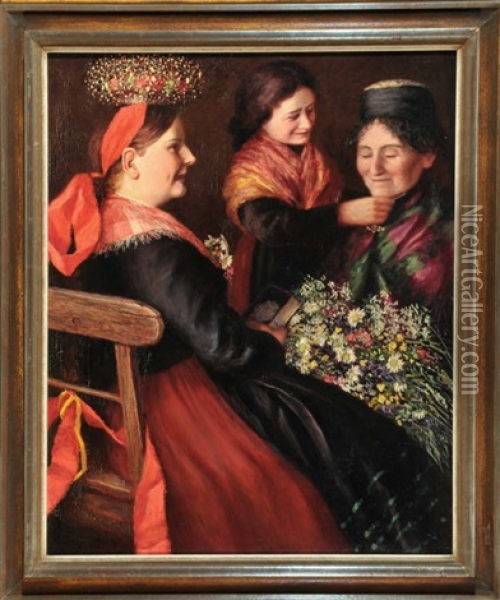 Drei Damen Beim Anlegen Der Tracht Oil Painting - Paul Lumnitzer
