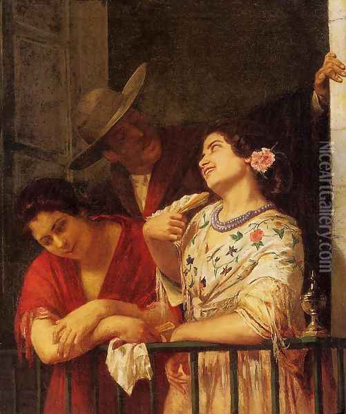 The Flirtation A Balcony In Seville Oil Painting - Mary Cassatt
