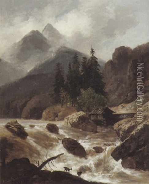 Alplandschaft Mit Bergbach Oil Painting - Alexandre Calame