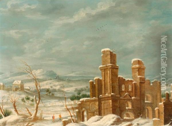 Ruinenlandschaft Im Winter Oil Painting - H.I. Kitzler