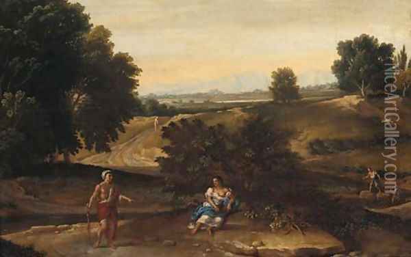 An Italianate landscape with figures resting near a stream Oil Painting - Gaspard Dughet