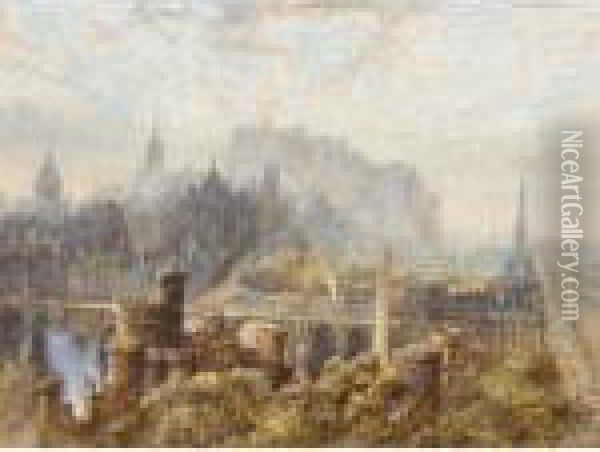 Extensive View Of Edinburgh From Calton Hill Oil Painting - Samuel Bough