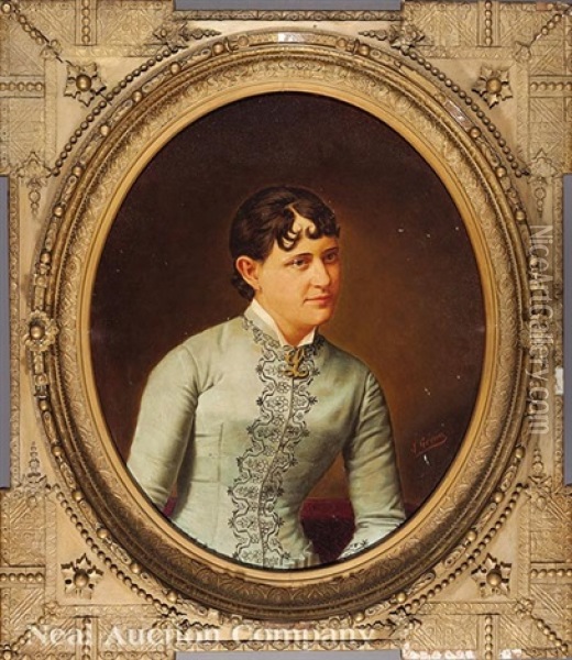 Portrait Of Louise Marie Reiss Rolling (1862-1886), Wearing An L Monogram Brooch Oil Painting - John Genin