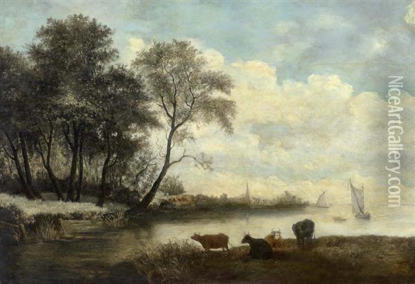 Flusslandschaft. Oil Painting - Salomon van Ruysdael