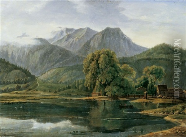 Ein Gebirgssee In Den Bayerischen Alpen Oil Painting - Joseph (Charles) Cogels