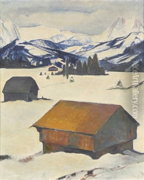 Fohnwetter, Saanenmoser Oil Painting - Rudolf Loew