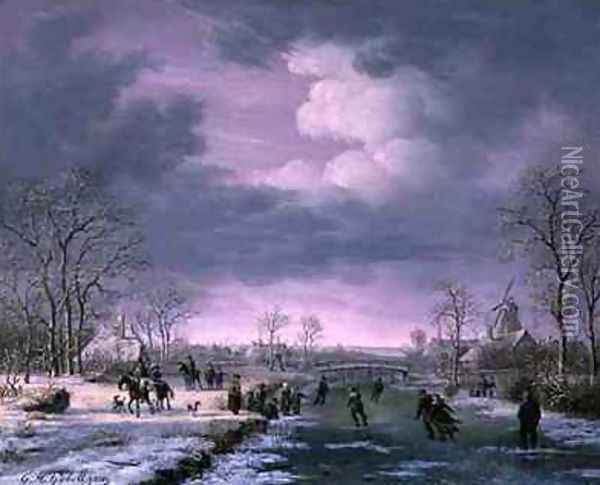 Winter Landscape Oil Painting - Gerrit Hendrik Gobell