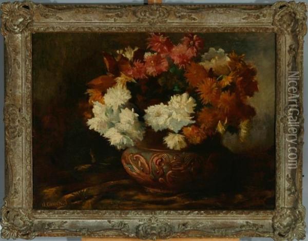 Still Life With Asters In A Vase Oil Painting - Eugene Henri Cauchois