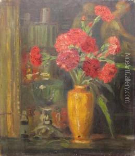Florirosii In Vas Galben Oil Painting - Kimon Loghi