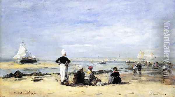 Low Tide at Trouville Oil Painting - Eugene Boudin