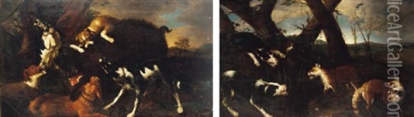 Hounds Attacking A Boar Oil Painting - Philipp Ferdinand de Hamilton