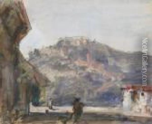 View Through A Town To A Mountain Beyond Oil Painting - Hercules Brabazon Brabazon
