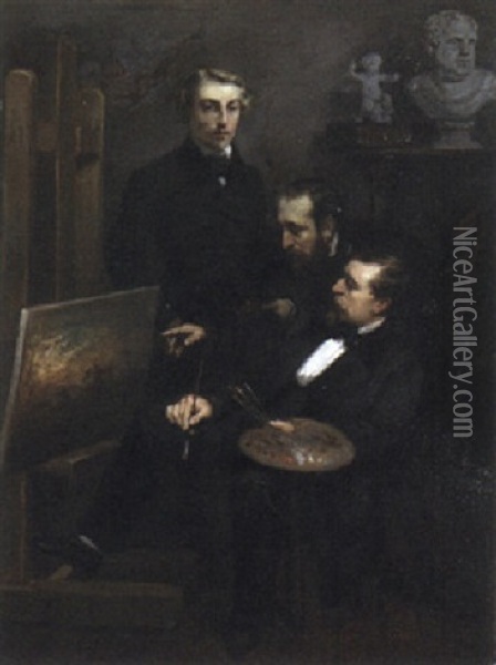 Portrait Of Charles-emile Jacque, Jean-francois-millet And Narcisse-virgile Diaz De La Pena Oil Painting - Henri Emile Giraud