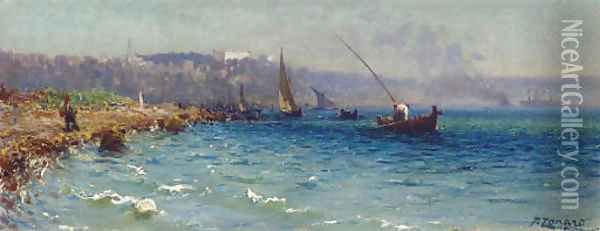 A View of the Bosphorous from the Old Byzantine Walls, Constantinople Oil Painting - Fausto Zonaro