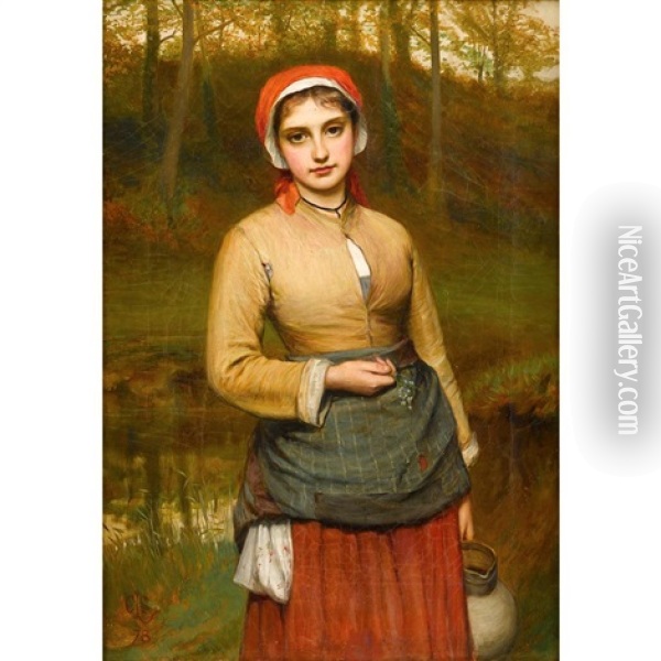 Young Woman In A Wooded Landscape Oil Painting - Charles Sillem Lidderdale