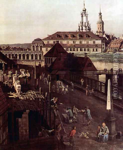 View of Dresden, The Fortress plants in Dresden, with a moat between Wilschen Gate Bridge and Post miles pil Oil Painting - Bernardo Bellotto
