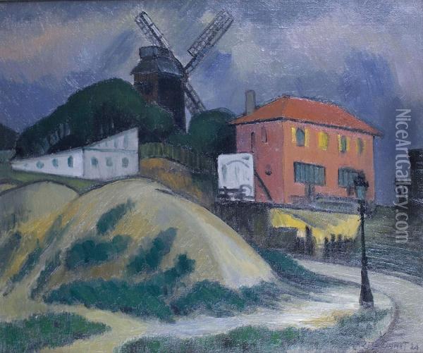 Montmartre, Le Moulin De La Galette Et La Maison Rose Oil Painting - Alfred Dunet