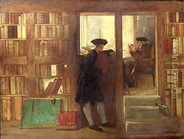 The Bibliophilists Haunt or Creechs Bookshop Oil Painting - William Fettes Douglas