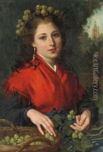 The Red Shawl Oil Painting - Pierre-Louis-Joseph de Coninck