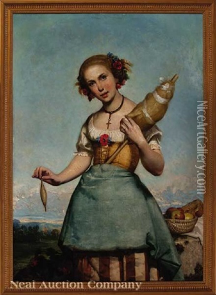 Young Woman Holding A Spool Oil Painting - Faustin Besson