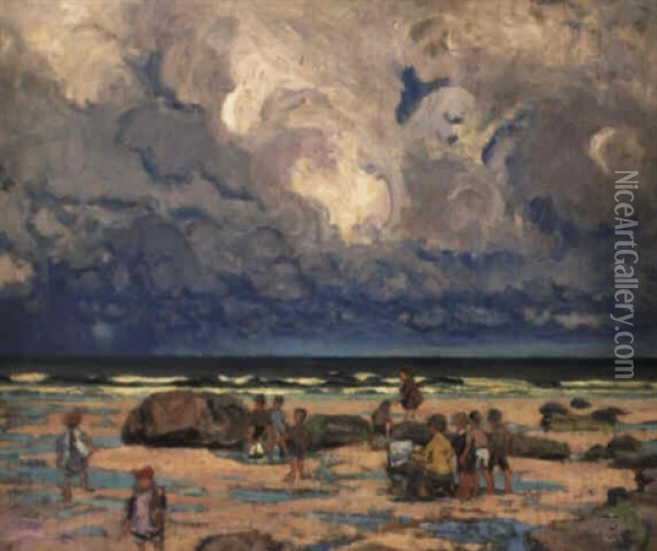 Children On The Beach Oil Painting - William Samuel Horton