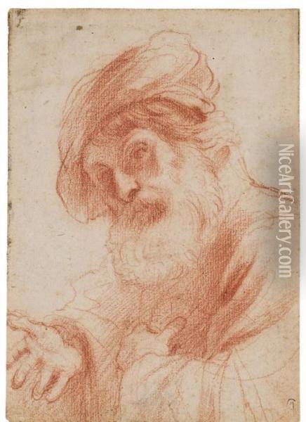 Head Of An Old Bearded Man (recto); Study Of Legs (verso) Oil Painting - Guercino