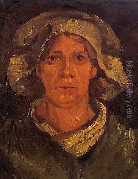 Head of a Peasant Woman With white Cap Oil Painting - Vincent Van Gogh