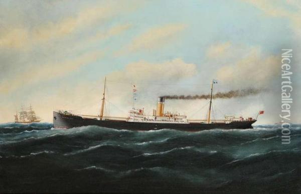 Britse Stoomboot Netherby Hall Oil Painting - Adam Edouard