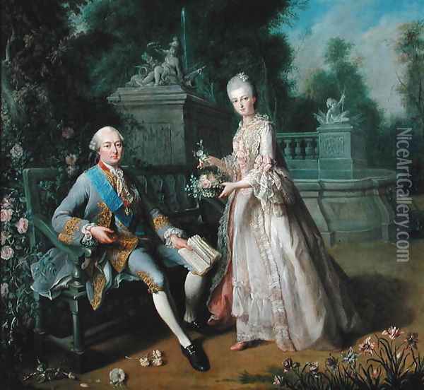 Louis-Jean-Marie de Bourbon, Duke of Penthievre (1725-93) with his daughter Louise-Adelaide (1753-1821) Oil Painting - Jean Baptiste (or Joseph) Charpentier