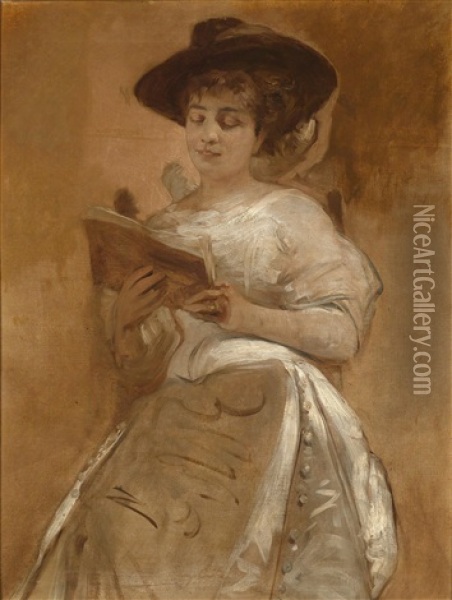 Portrait Der Frau Eugen Jettels, Cilli Jettel Geb. Mailer Oil Painting - Eduard Charlemont