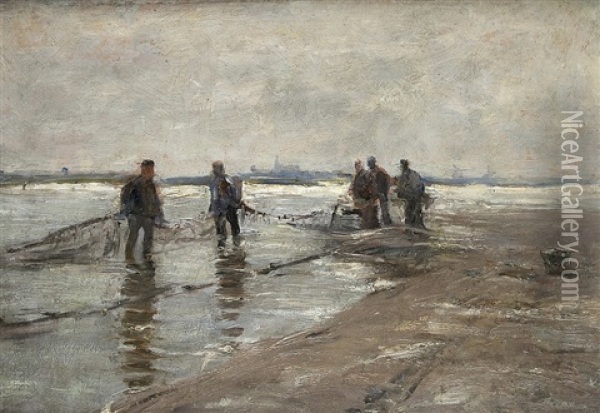 Salmfischer Am Rhein Oil Painting - Helmuth Liesegang
