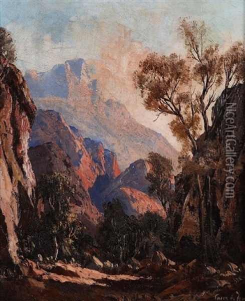 Rocky Valley With Mountains Oil Painting - Tinus de Jongh