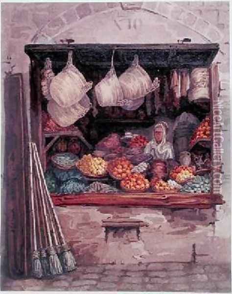 A Woman Selling Fruit and Vegetables Algiers Oil Painting - Theodore Leblanc
