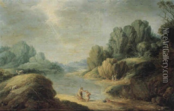 Paysage De Riviere Avec Le Bapteme Du Christ Oil Painting - Gillis (Egidius I) Peeters