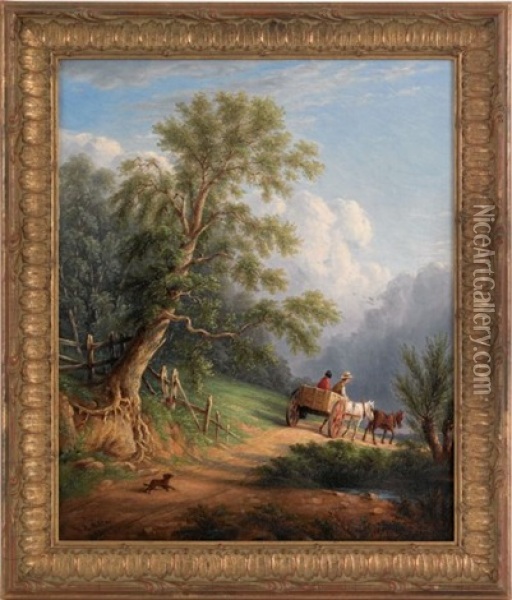 Landscape With Figures On A Cart Oil Painting - William Rickarby Miller