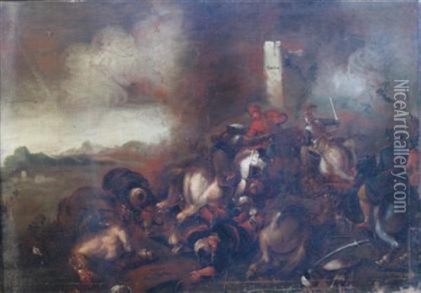 Battle Between Cavalry And Turks Oil Painting - Georg Philipp Rugendas the Elder