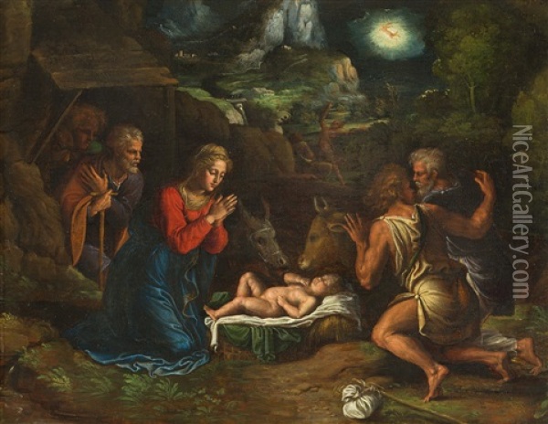 Die Anbetung Der Hirten Oil Painting - Girolamo da Carpi