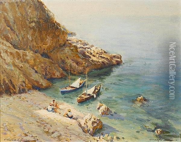 Beach Cove At Amalfi Oil Painting - Constantin Alexandr. Westchiloff