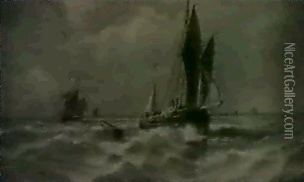 Ships At Sea Oil Painting - Charles Euphrasie Kuwasseg