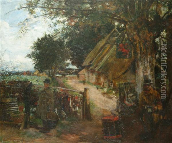 The Old Showmanat The Village Inn Oil Painting - John Robertson Reid
