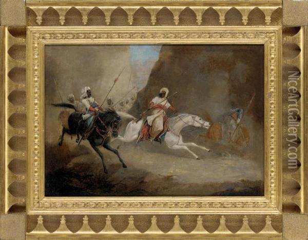 Arab Warriors Charging Through A Gorge Oil Painting - Horace Vernet