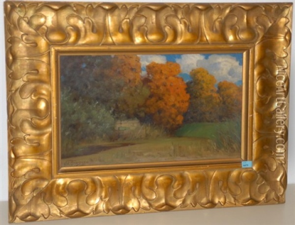 Baumbestandene, Herbstliche Landschaft Oil Painting - Eduard Ruedisuehli