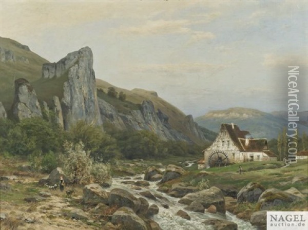Muhle An Der Bergstrase Oil Painting - Carl Ludwig Fahrbach
