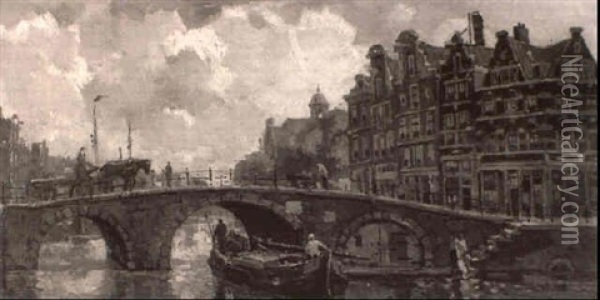 View Of Amsterdam Oil Painting - Frans Langeveld