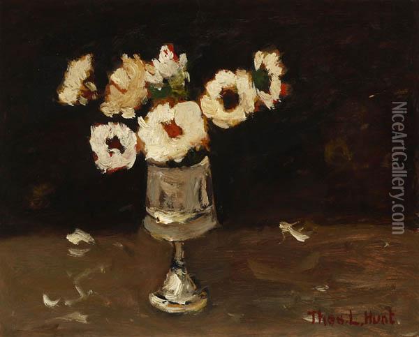 White Flowers In A
Footed Vase Oil Painting - Thomas Hunt