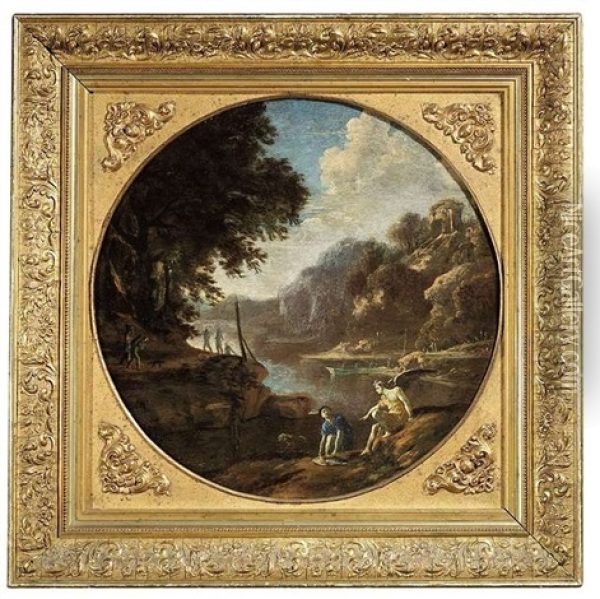 Fluslandschaft Mit Tobias Und Dem Engel Oil Painting - Domenico Gargiulo