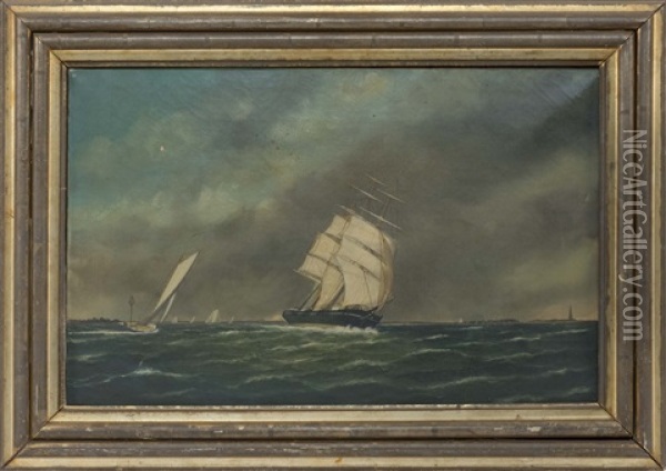 A Three-masted Ship Leaving Port Oil Painting - William Pierce Stubbs