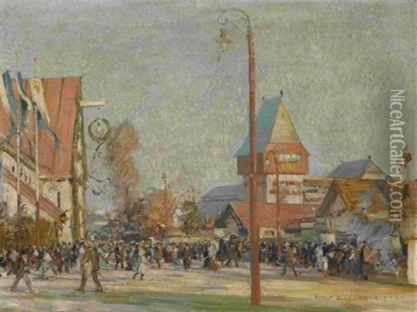 Das Munchner Jubilaums-oktoberfest 1910 Oil Painting - Max Rudolf Schramm-Zittau